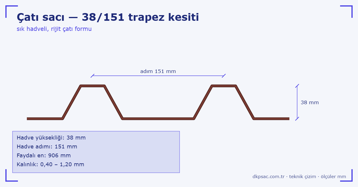 Çatı Sacı yüzey ve kesit örneği